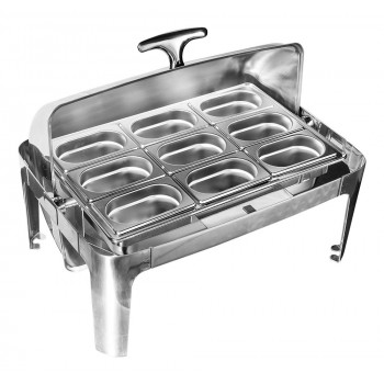 Perfil - Rechaud Aço Inox com Tampa Giratória e 9 Cubas (GN 1/9 100mm) - 7,2 Lts (Versão Luxo)