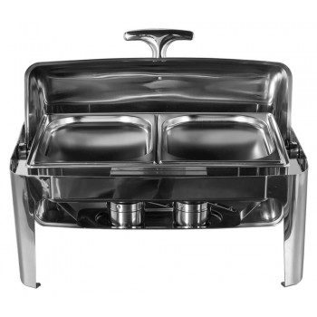 Rechaud Aço Inox com Tampa Giratória com 2 Cubas (GN 1/2×20mm) - 3 Lts (Versão Luxo) - 723-2P