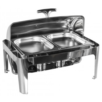 Rechaud Aço Inox com Tampa Giratória com 2 Cubas (GN 1/2×40mm) - 5 Lts (Versão Luxo) - 723-2M