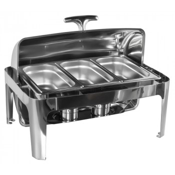 Rechaud Aço Inox com Tampa Giratória com 3 Cubas (GN 1/3×100mm) - 13 Lts (Versão Luxo) - 723-3B