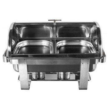 Rechaud Aço Inox com Tampa Giratória e 2 Cubas (GN 1/2×40mm) - 5 Lts (Versão TOP) - 933-W900-2M