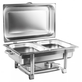 Rechaud Banho Maria Aço Inox com Dobradiças e 2 Cubas (GN 1/2×40mm) - 5 Lts - JQ833-2M