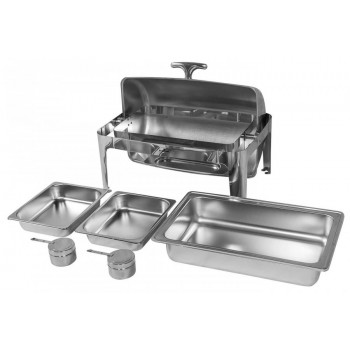 Produto desmontado - Rechaud Aço Inox com Tampa Giratória com 2 Cubas (GN 1/2×65mm) - 9 Lts (Versão Luxo) - 723-2