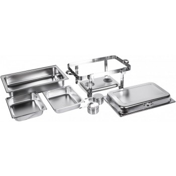 Desmontado - Rechaud Banho Maria Aço Inox com Dobradiças e 2 Cubas (GN 1/2x65mm) - 9 Lts - JQ833-2