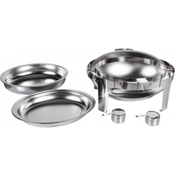 Produto desmontado - Rechaud Banho Maria Aço Inox Redondo com Tampa Giratória - 6 Lts (Versão Luxo) - 721