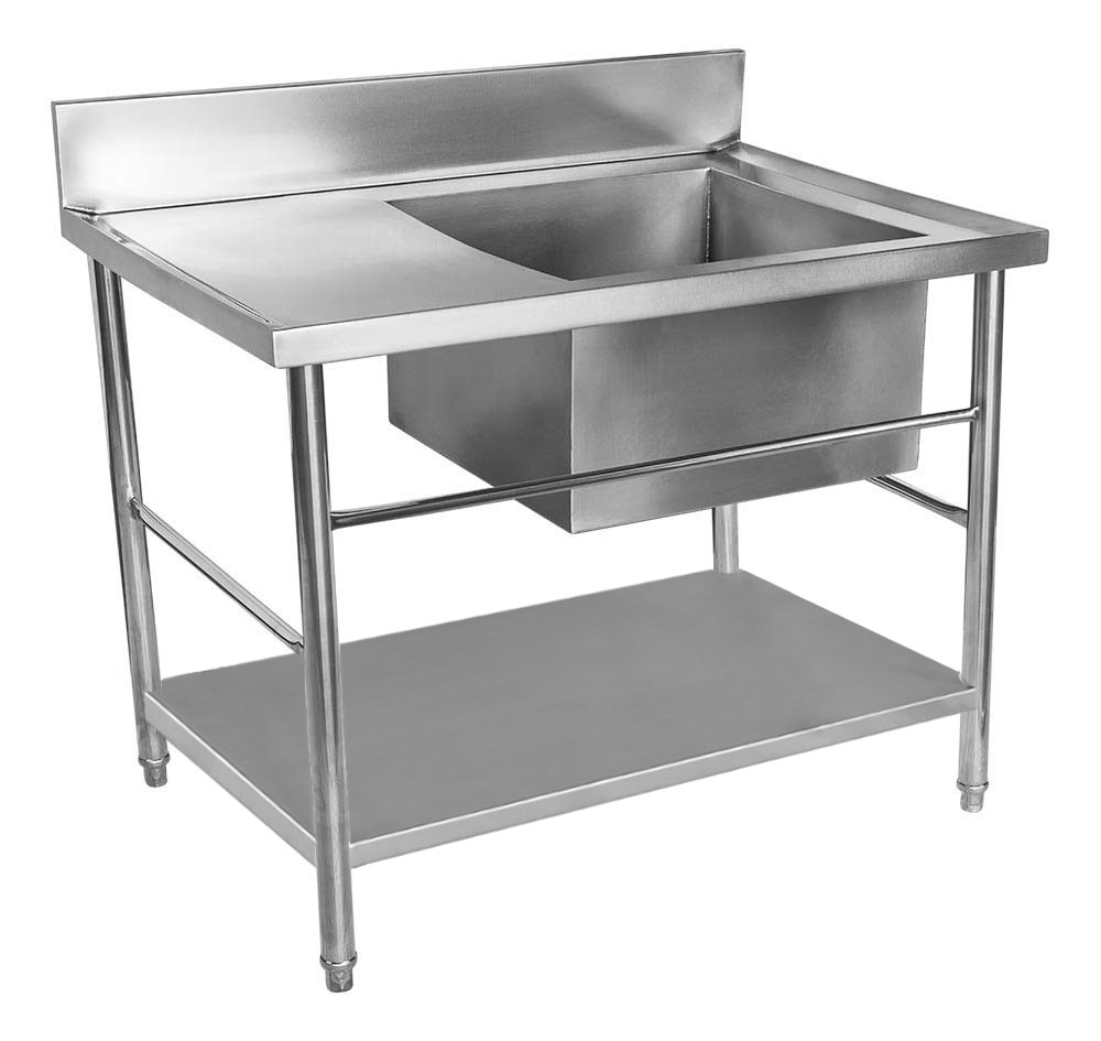 Lateral - Mesa Bancada Aço Inox com Paneleiro e Cuba 50x50x30 (Direito) 100x70x90 - Brascool Lateral - Mesa Bancada Aço Inox com Paneleiro e Cuba 50x50x30 (Direito) 100x70x90 - Brascool