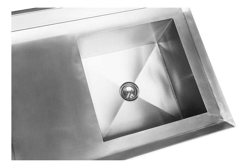 Cuba - Mesa Pia Aço Inox Industrial com Paneleiro e Uma Cuba 50x50x30cm (Central) - 190x70x90cm Cuba - Mesa Pia Aço Inox Industrial com Paneleiro e Uma Cuba 50x50x30cm (Central) - 190x70x90cm