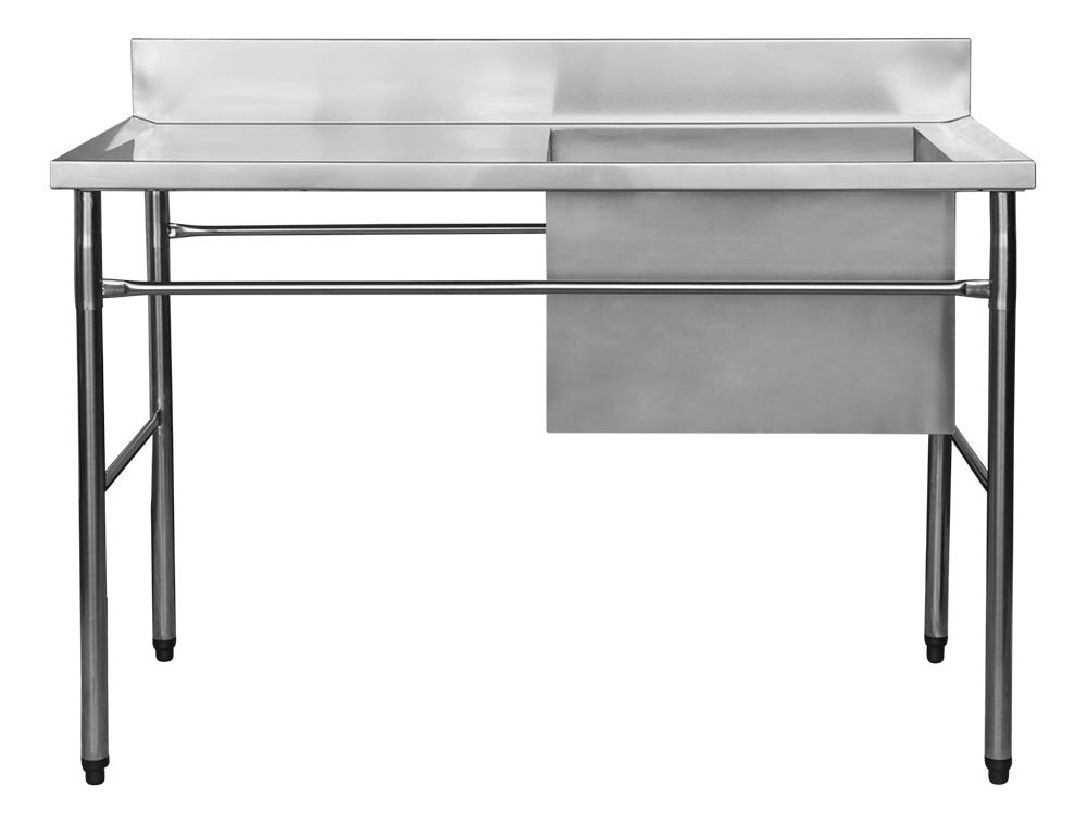 Mesa Bancada Aço Inox AISI 201 com uma Cuba 50x60x40 DIR. (140x70x90 cm)