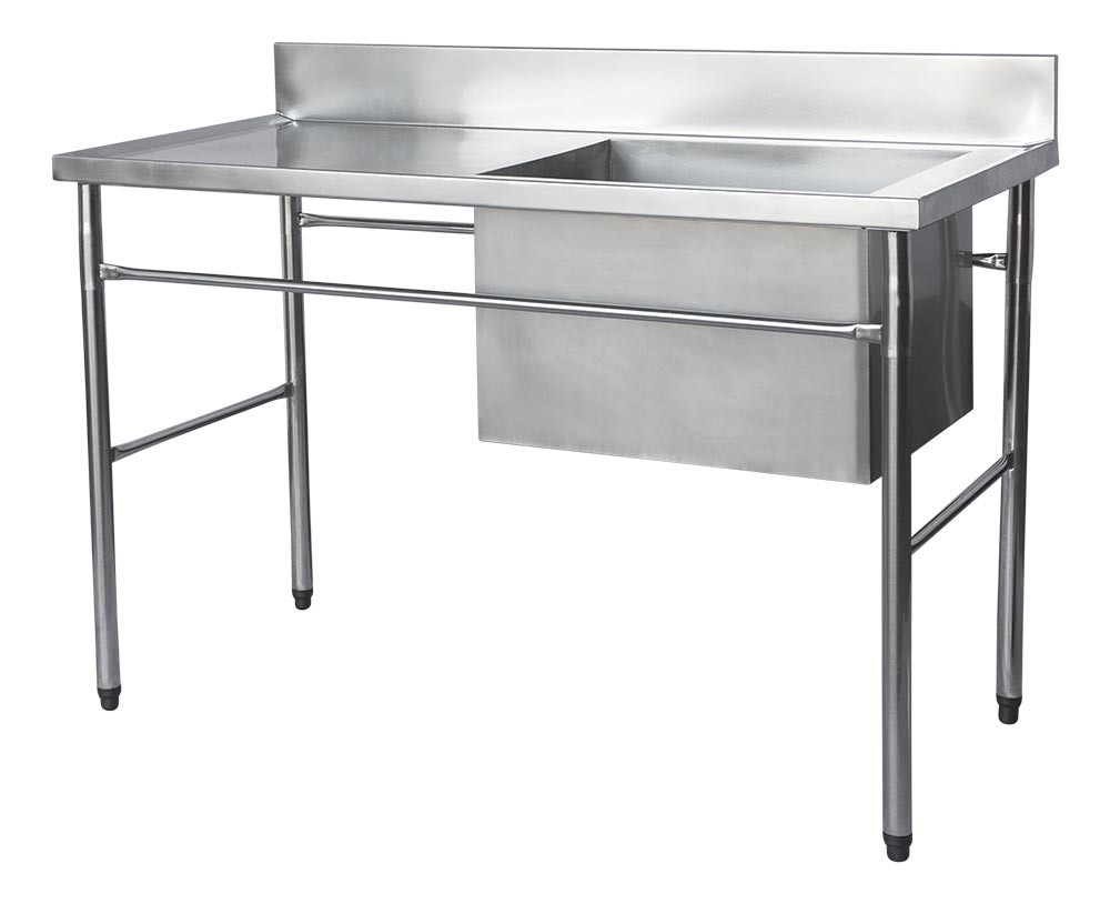 Perfil - Mesa Bancada Aço Inox AISI 201 com uma Cuba 50x60x40 DIR. (140x70x90 cm) 