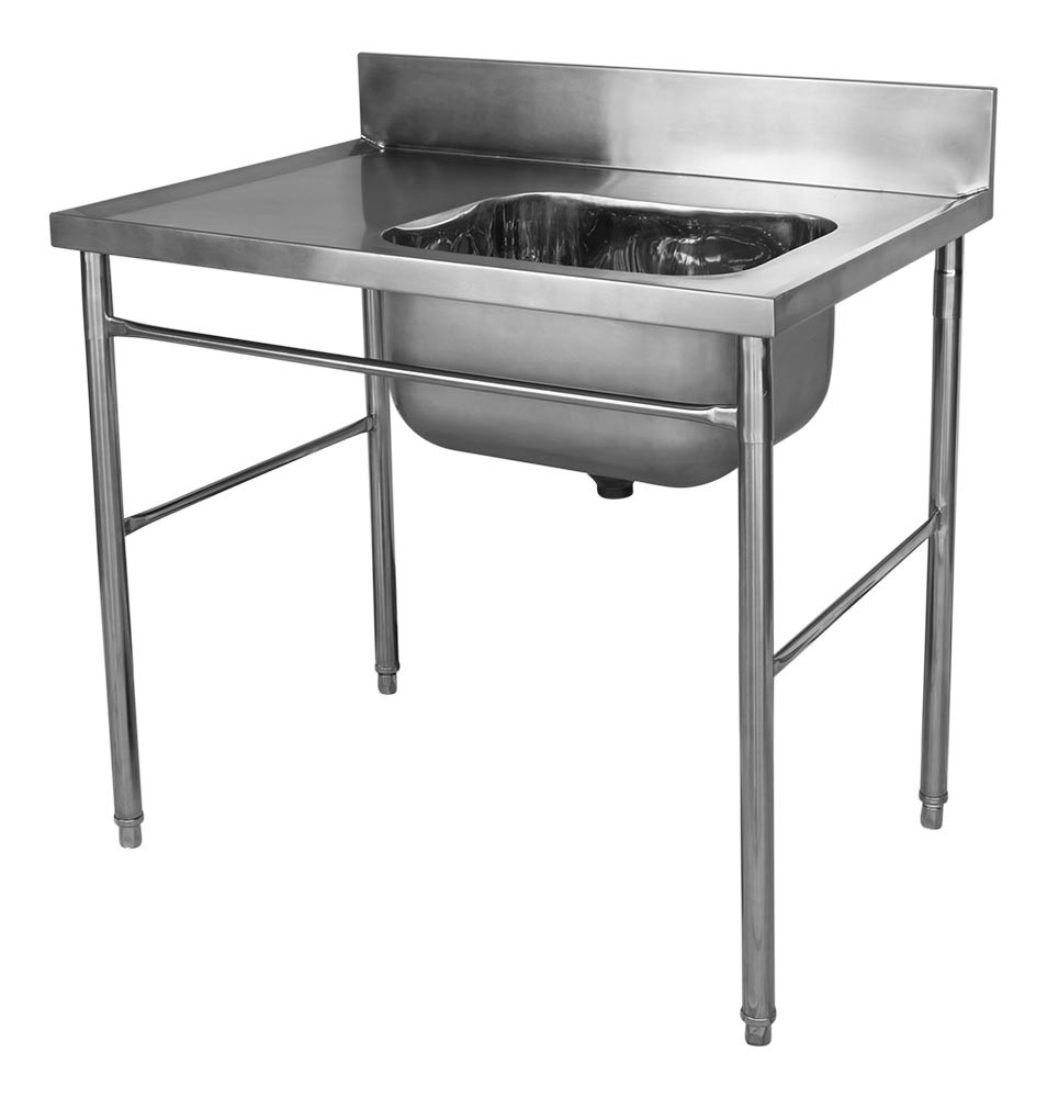 Pia Aço Inox Industrial / Mesa com Cuba 50x40x30cm (Direito) - 100x70 cm - Brascool