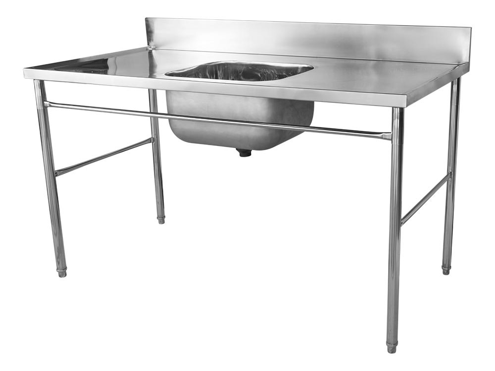 Mesa com pia / Lavatório em Aço Inox com Cuba 50x25cm (Central) - 160x70 cm -  (CB-150-BC) - lateral