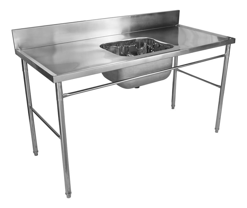 Mesa com pia / Lavatório em Aço Inox com Cuba 50x25cm (Central) - 160x70 cm -  (CB-150-BC) - perfil
