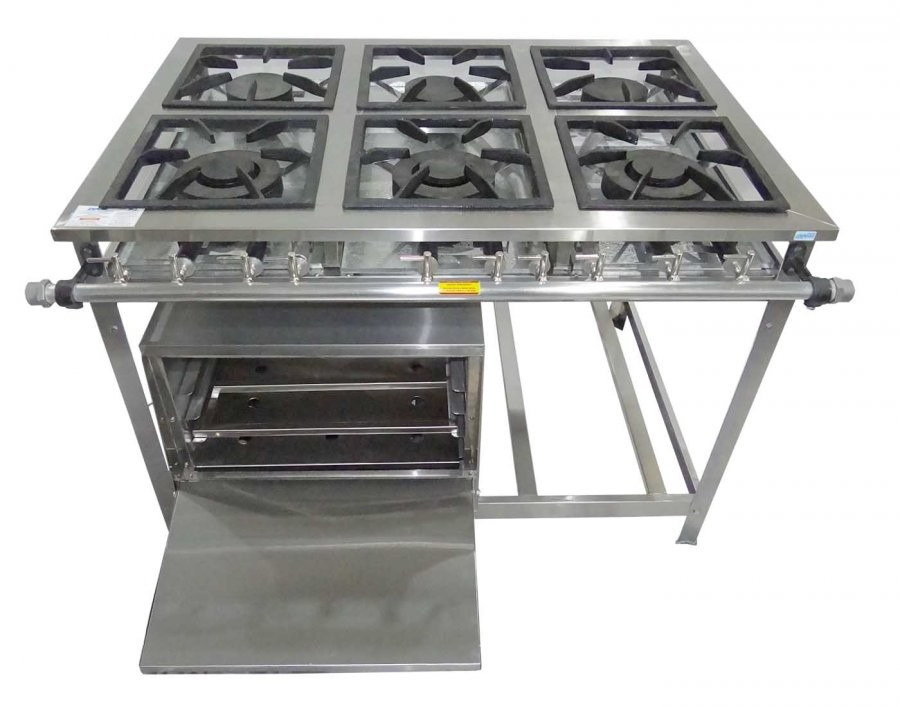 Forno aberto - Fogão Industrial em Aço Inoxidável c/ Forno e 6 Bocas 30x30 - Innal Forno aberto - Fogão Industrial em Aço Inoxidável c/ Forno e 6 Bocas 30x30 - Innal