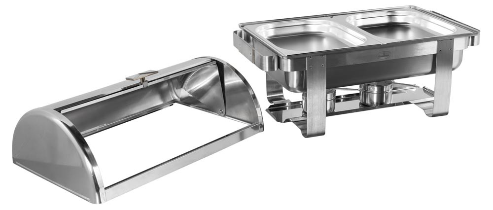 Aberto - Rechaud Aço Inox com Tampa Giratória e 2 Cubas (GN 1/2×40mm) - 5 Lts (Versão TOP) - 933-W900-2M