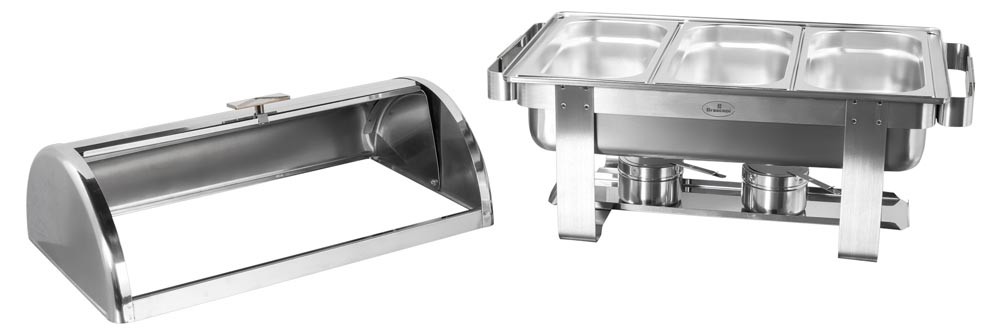 Aberto - Rechaud Aço Inox com Tampa Giratória e 3 Cubas (GN 1/3×100mm) - 13 Lts (Versão TOP) - 933-W900-3B