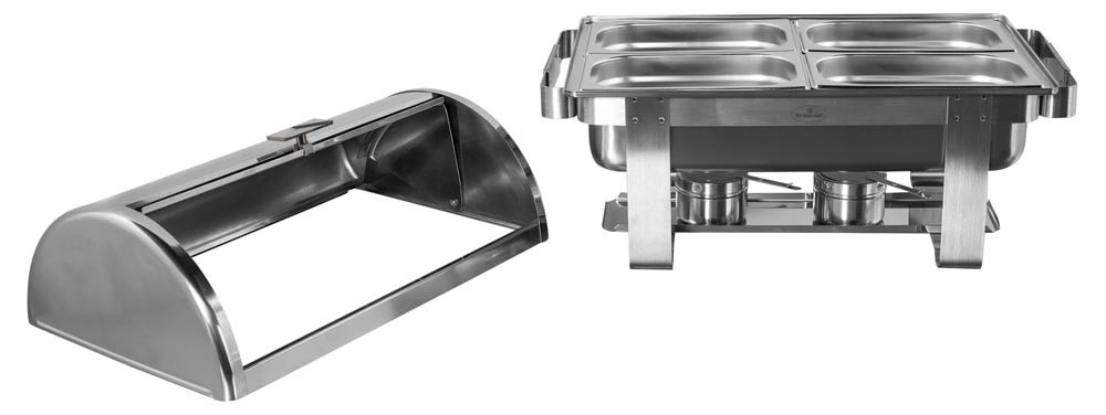 Aberto - Rechaud Aço Inox com Tampa Giratória e 4 Cubas (GN 1/4×100mm) - 13 Lts (Versão TOP) - 933-W900-4B