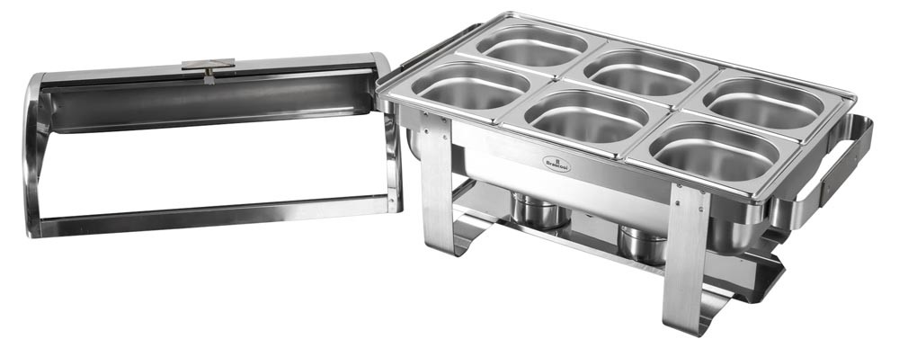 Aberto - Rechaud Aço Inox com Tampa Giratória e 6 Cubas (GN 1/6×100mm) - 13 Lts (Versão TOP) - 933-W900-6B