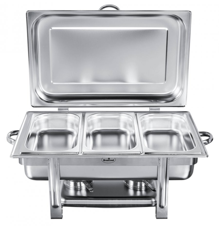 Rechaud Banho Maria Aço Inox com Dobradiças e 3 Cubas (GN 1/3x65mm) - 9 Lts - JQ833-3