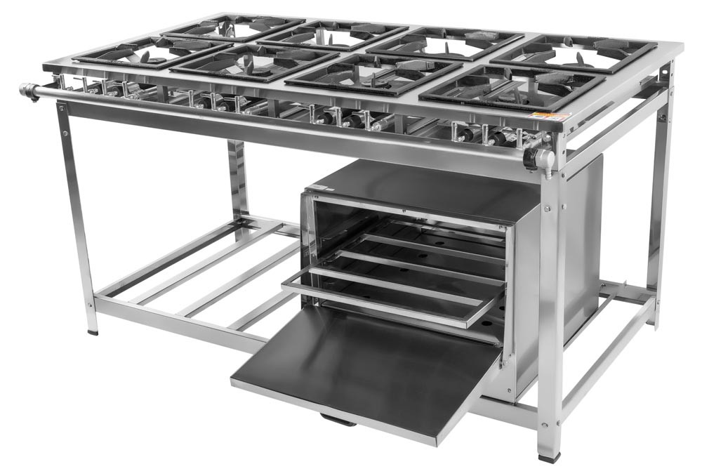 Aberto - Fogão Industrial em Aço Inoxidável c/ Forno e 8 Bocas 30x30 - Innal Aberto - Fogão Industrial em Aço Inoxidável c/ Forno e 8 Bocas 30x30 - Innal