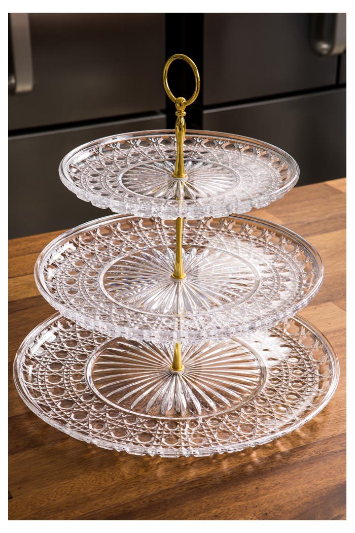 Bandeja de Frutas e Doces 3 Andares em Policarbonato na mesa (35x35 cm) - Brascool (JD-2921)