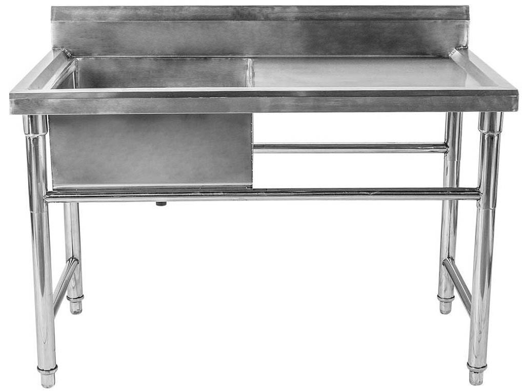 Mesa Bancada em Aço Inoxidável com Pia / Lavatório (Cuba 50cm) - 1,2m - CB-150BD (Lado Direito)