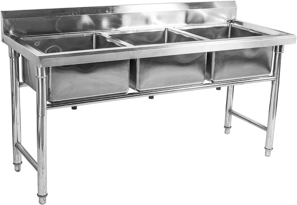 Mesa em Aço Inoxidável com Pia / Lavatório (3 Cubas 45cm) - 1,6m - CB-345