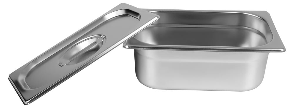 Aberta - Cuba Gastronômica Aço Inox com Tampa GN 1/4 × 100mm (265x162mm) - 814-4/814-L