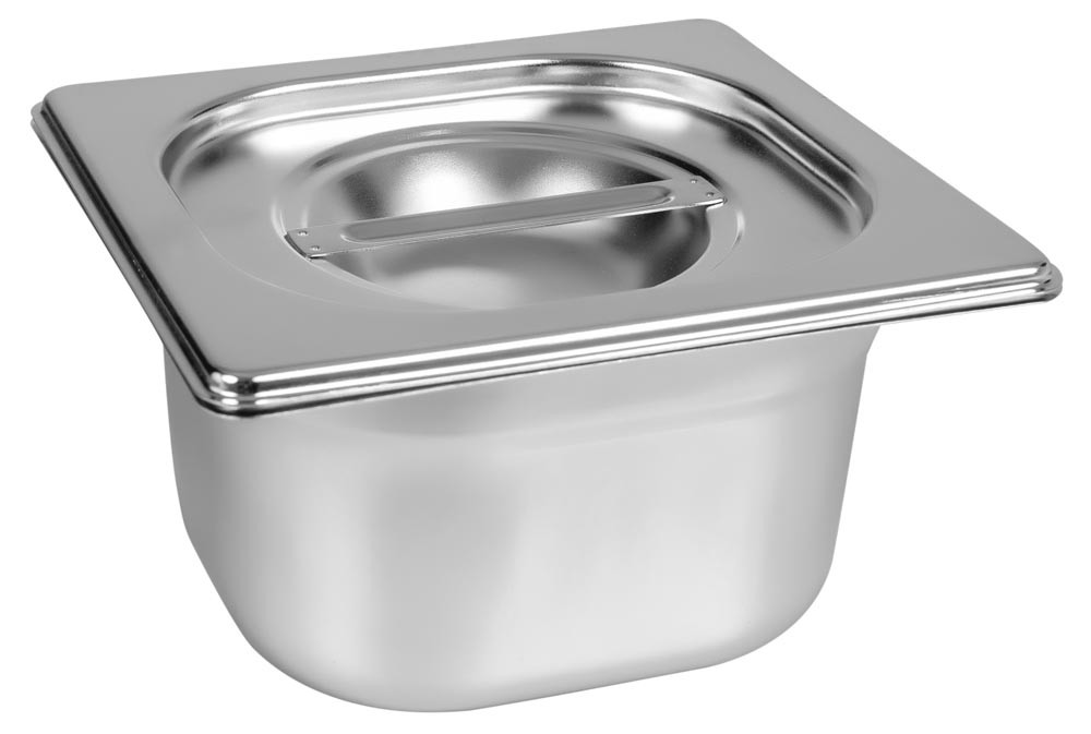 Cuba Gastronômica Aço Inox com Tampa GN 1/6 × 100mm (176x162mm) - 816-4/816-L