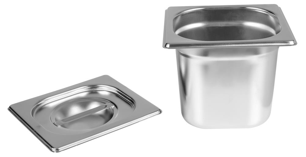 Aberta 2 - Cuba Gastronômica Aço Inox com Tampa GN 1/6 × 150mm (176x162mm) - 816-6/816-L