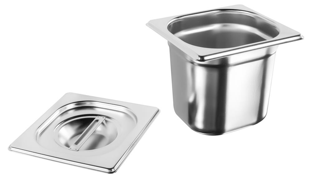 Aberta - Cuba Gastronômica Aço Inox com Tampa GN 1/6 × 150mm (176x162mm) - 816-6/816-L