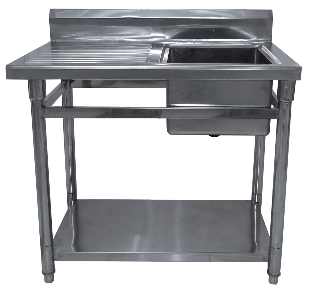 Mesa Bancada em Aço Inoxidável com Pia / Lavatório (Cuba 40cm) - 1m - ST 240-1D (Direito)