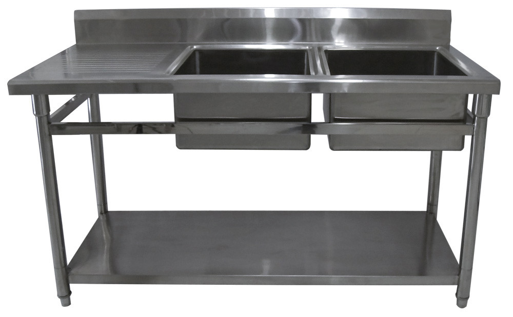 Mesa Bancada em Aço Inoxidável com Pia / Lavatório (2 Cubas 50cm) - ST-250-2 (Direito)
