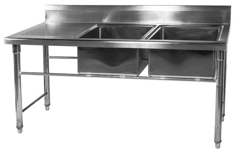 Mesa Bancada em Aço Inoxidável com Pia / Lavatório (2 Cubas de 50cm) - 1,7m - CB-250BD