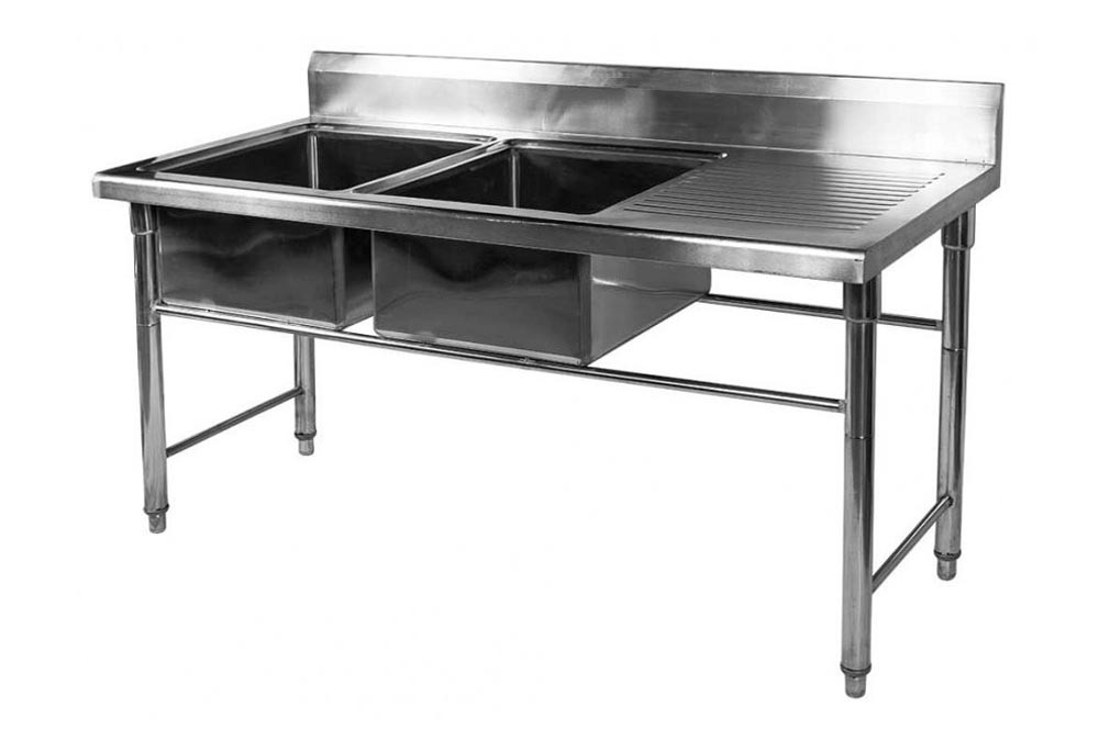 Mesa Bancada Aço Inox Pia / Lavatório (2 Cubas 40cm) - 1,5m  (Lado Esquerdo) 