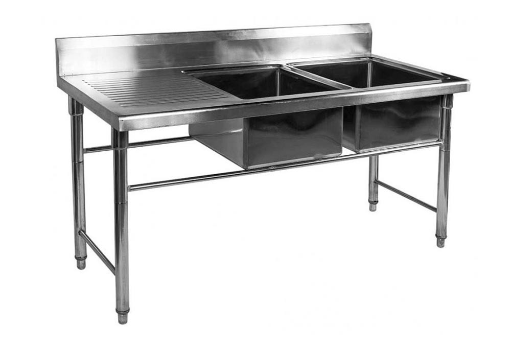 Mesa Bancada Aço Inox Pia / Lavatório (2 Cubas 40cm) - 1,5m  (Lado Direito)