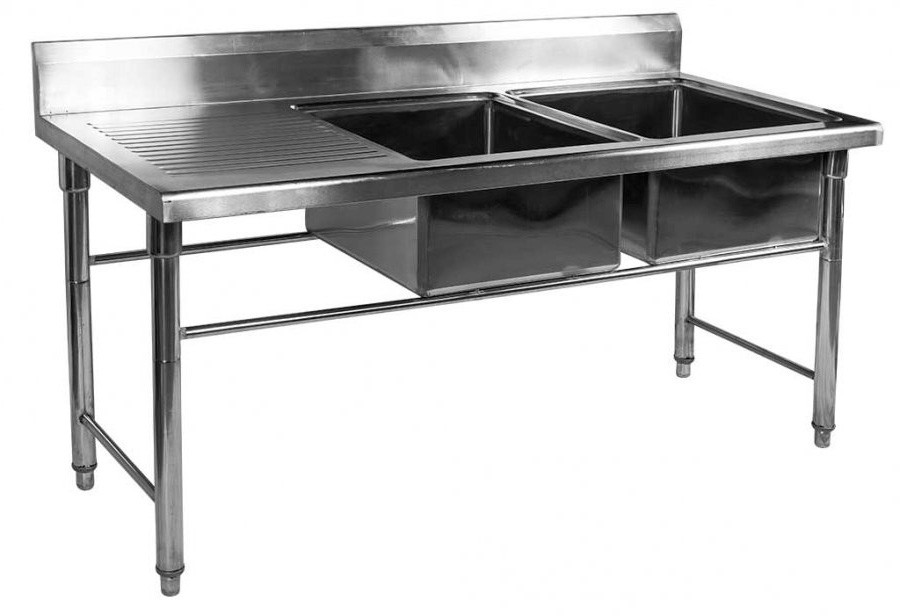Mesa Bancada Aço Inox Pia / Lavatório (2 Cubas de 50cm) 1,8m (180x70x80cm) Direira 