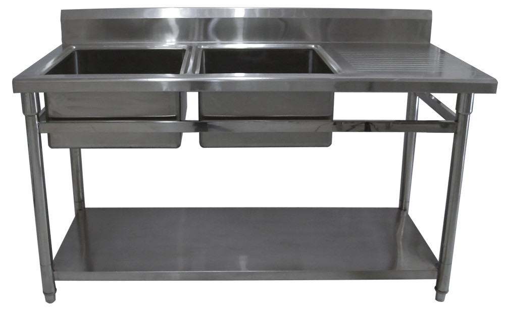 Mesa Bancada em Aço Inoxidável com Pia / Lavatório (2 Cubas 50cm) - ST-250-2 (Esquerdo)