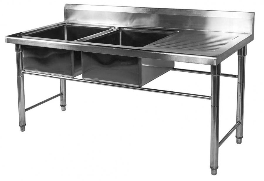 Mesa Bancada Aço Inox Pia / Lavatório (2 Cubas de 50cm) 1,8m (180x70x80cm) Esquerda