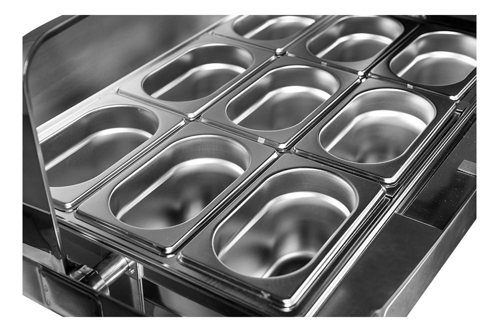 Cubas - Rechaud Aço Inox com Tampa Giratória e 9 Cubas (GN 1/9 65mm) - 5,4 Lts (Versão Luxo) 