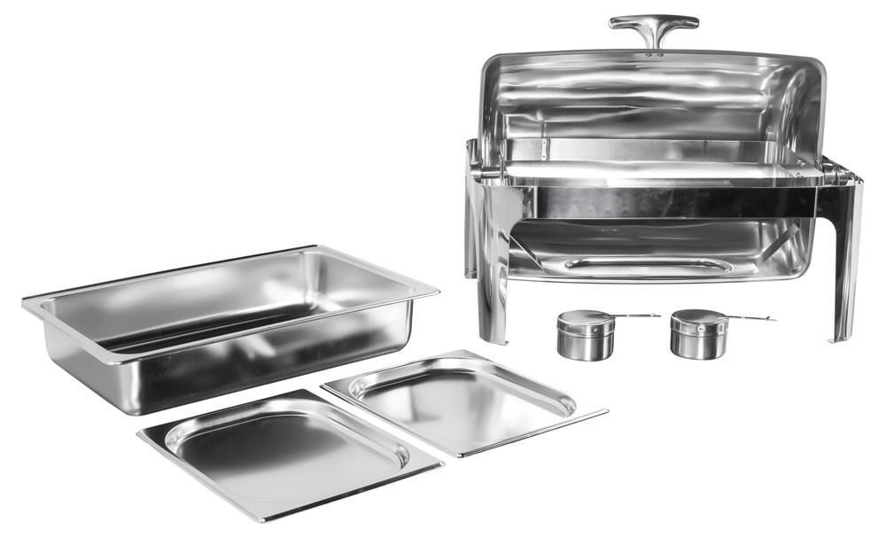 Produto Desmontado - Rechaud Aço Inox com Tampa Giratória com 2 Cubas (GN 1/2×20mm) - 3 Lts (Versão Luxo) - 723-2P Produto Desmontado - Rechaud Aço Inox com Tampa Giratória com 2 Cubas (GN 1/2×20mm) - 3 Lts (Versão Luxo) - 723-2P