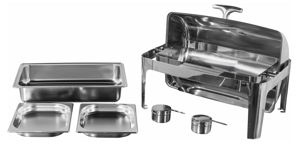 Produto Desmontado - Rechaud Aço Inox com Tampa Giratória com 2 Cubas (GN 1/2×40mm) - 5 Lts (Versão Luxo) - 723-2M