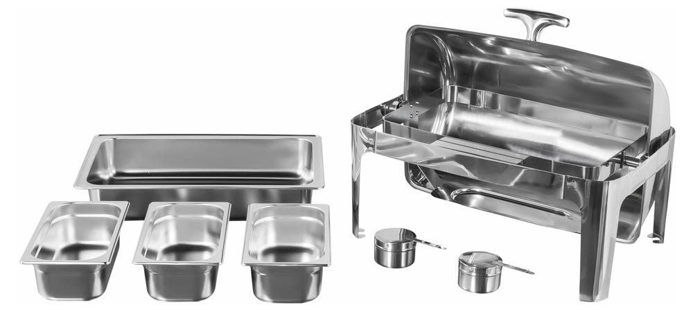 Produto Desmontado - Rechaud Aço Inox com Tampa Giratória com 3 Cubas (GN 1/3×100mm) - 13 Lts (Versão Luxo) - 723-3B