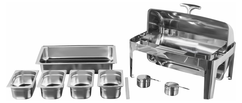 Produto Desmontado - Rechaud Aço Inox com Tampa Giratória com 4 Cubas (GN 1/4×100mm) - 13 Lts (Versão Luxo) - 723-4B