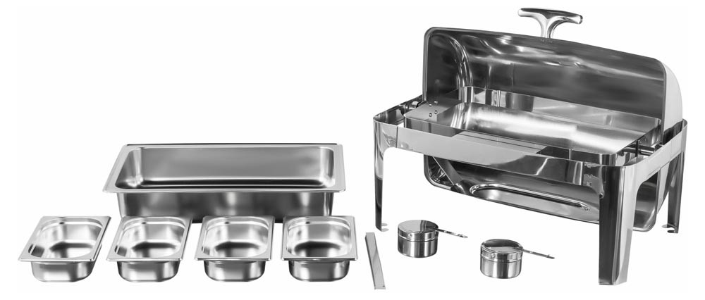 Produto Desmontado - Rechaud Aço Inox com Tampa Giratória com 4 Cubas (GN 1/4×65mm) - 9 Lts (Versão Luxo) - 723-04