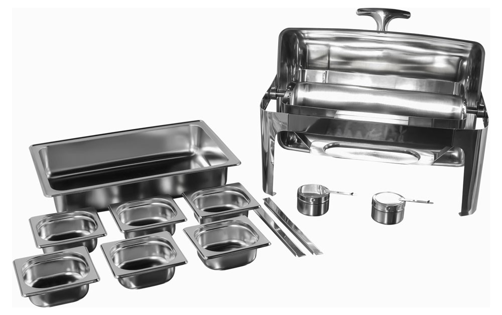 Produto Desmontado - Rechaud Aço Inox com Tampa Giratória com 6 Cubas (GN 1/6×65mm) - 9 Lts (Versão Luxo) - 723-06