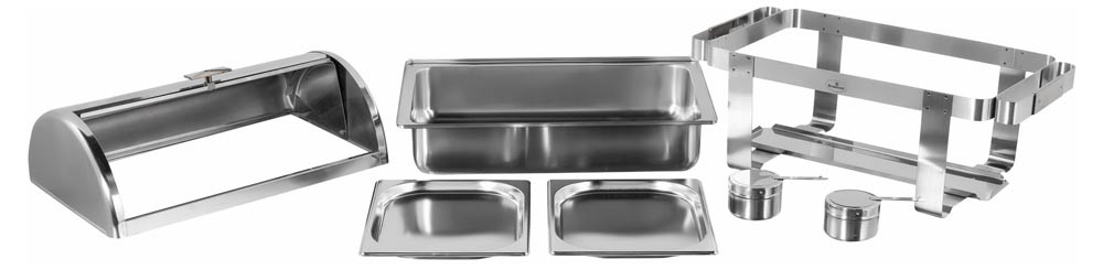 Produto Desmontado - Rechaud Aço Inox com Tampa Giratória e 2 Cubas (GN 1/2×20mm) - 3 Lts (Versão TOP) - 933-W900-2P