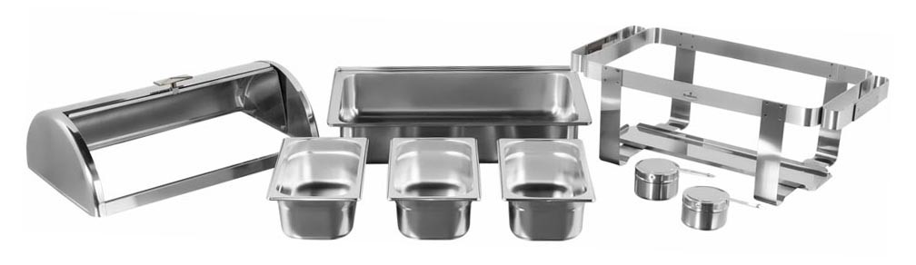 Produto Desmontado - Rechaud Aço Inox com Tampa Giratória e 3 Cubas (GN 1/3×100mm) - 13 Lts (Versão TOP) - 933-W900-3B