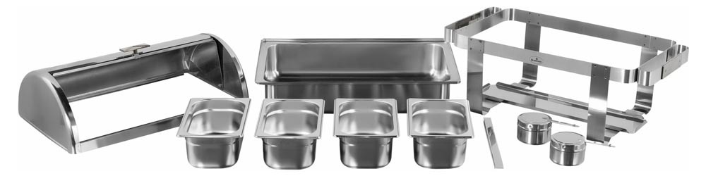 Produto Desmontado - Rechaud Aço Inox com Tampa Giratória e 4 Cubas (GN 1/4×100mm) - 13 Lts (Versão TOP) - 933-W900-4B