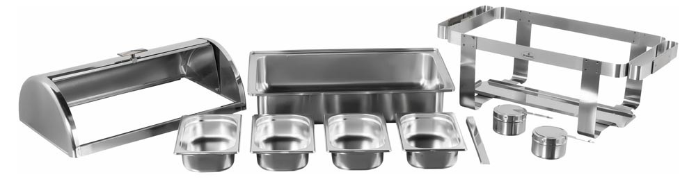 Produto Desmontado - Rechaud Aço Inox com Tampa Giratória e 4 Cubas (GN 1/4×65mm) - 9 Lts (Versão TOP) - 933-W900-04