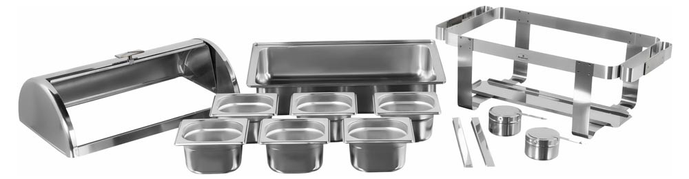 Produto Desmontado - Rechaud Aço Inox com Tampa Giratória e 6 Cubas (GN 1/6×100mm) - 13 Lts (Versão TOP) - 933-W900-6B